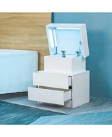 Slickblue Modern White Led Nightstand with Integrated Led Lights