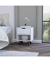 Depot E-Shop Cliff Modern Nightstand 19"H with Spacious Drawer, Open Storage Shelf and Chic Wooden Legs