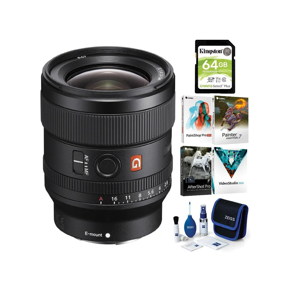 Sony Alpha Fe 24mm f/1.4 Gm Lens with Software Suite and Accessory Bundle