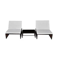 vidaXL Reclining Patio Chairs 2 pcs with Table Brown Poly Rattan