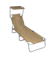 vidaXL Folding Sun Lounger with Canopy Taupe Aluminum