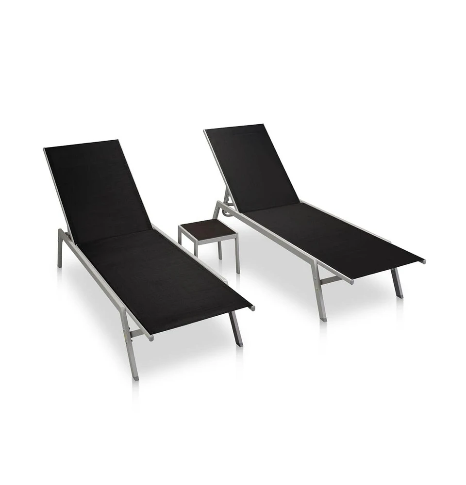 vidaXL Sun Loungers 2 pcs with Table Steel and Textilene Black