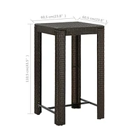 vidaXL Patio Bar Table Brown 23.8"x23.8"x43.5" Poly Rattan