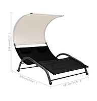 vidaXL Double Sun Lounger with Canopy Textilene