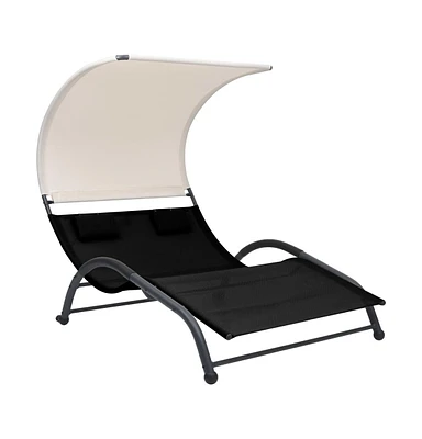 vidaXL Double Sun Lounger with Canopy Textilene