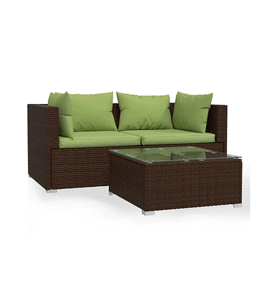 vidaXL 3 Piece Patio Lounge Set with Cushions Brown Poly Rattan