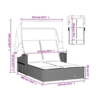 vidaXL Double Sun Lounger with Canopy and Cushions Poly Rattan