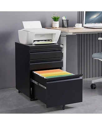 Slickblue 3-Drawer Mobile File Cabinet with Lock for Secure Office Storage and Filing Solutions