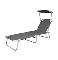 vidaXL Folding Sun Lounger with Canopy Steel Gray