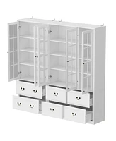 Famapy Gray Wood 12-Shelf Combination Bookcase Storage Cabinet