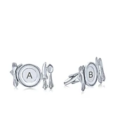Bling Jewelry Unique Gift Culinary Gourmet Kitchen Foodie Restaurant Owner Chef Plated Knife Fork Cufflinks .925 Sterling Silver