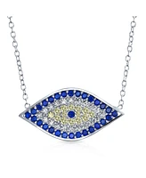 Bling Jewelry Turkish Blue Yellow Pave Cz Spiritual Protection Amulet Evil Eye Pendant Station Necklace For Women .925 Sterling Silver