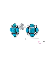 Bling Jewelry Southwestern Native American Style Stabilized Turquoise Concho Western Stud Earrings For Women .925 Sterling Silver