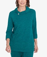 Alfred Dunner Women's French Quarter Spliced Ribbed Cowl Neck Solid Top