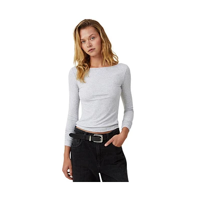 Cotton On Women's Staple Rib Boat Neck Long Sleeve Top