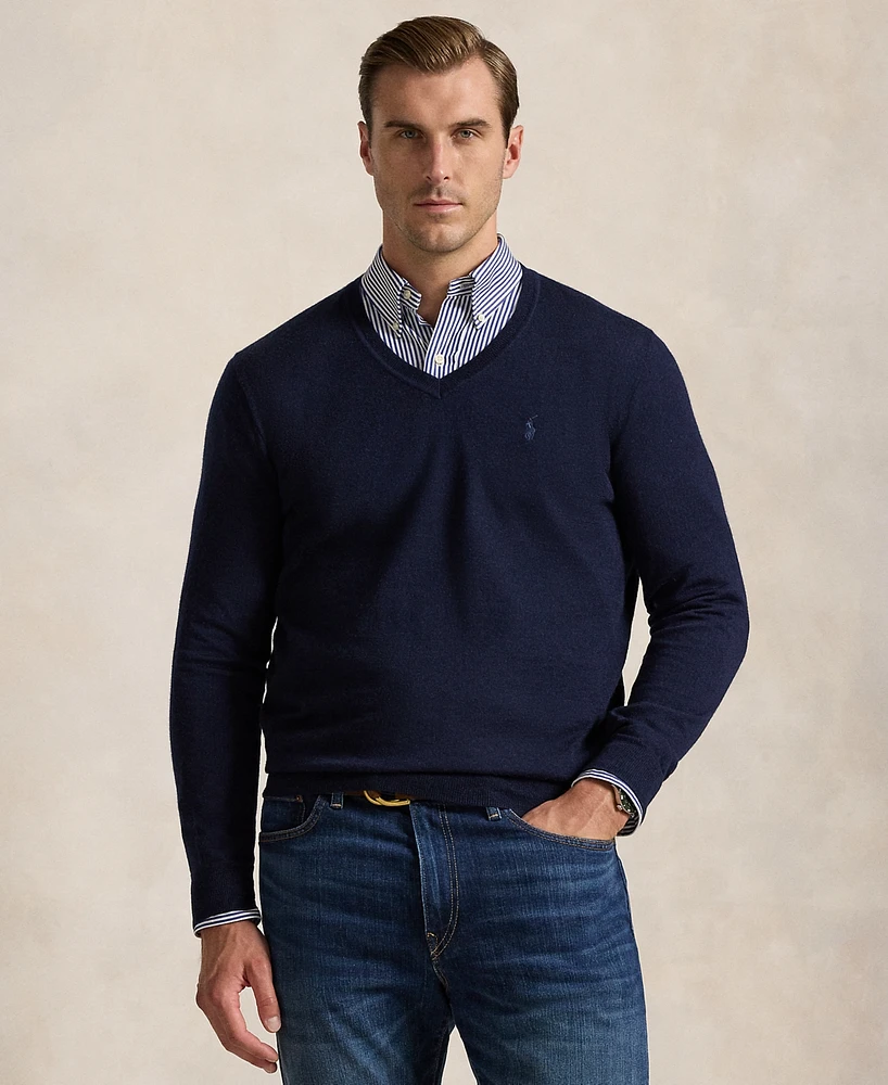 Polo Ralph Lauren Men's Big & Tall Washable Wool V-Neck Sweater