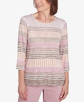 Alfred Dunner Women's Telluride Stripe Patchwork Pleated Crew Neck Top