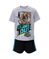 Jurassic World Toddler Boys Dinosaur Athletic Graphic T-Shirt Mesh Shorts Outfit Set to