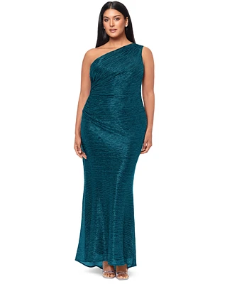 Betsy & Adam Plus Metallic One-Shoulder Gown