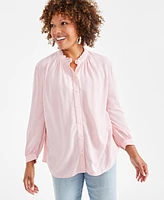 Style & Co Petite Ruffle-Neck Button-Front Long-Sleeve Top, Created for Macy's