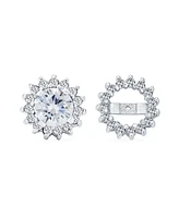 Bling Jewelry 1CT Cz Solitaire Removable Cubic Zirconia Halo Jacket Cz Stud Earrings For Women .925 Sterling Silver