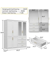 Famapy 6-Door Big Armoires with 2 Hanging Rods, 3-Drawers, Shelves