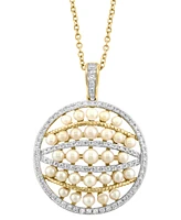 Effy Cultured Freshwater Pearl (2-3mm) & Diamond (1/3 ct. t.w.) Multirow Circle Cluster 18" Pendant Necklace in 14k Gold