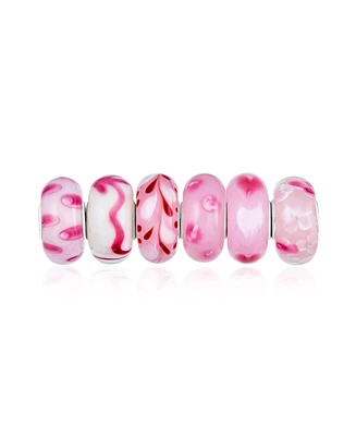 Bling Jewelry Mixed Set Of Bundle .925 Sterling Silver Core Translucent Shades Red Rose Pink Murano Glass Swirl Flower Charm Bead Spacer Fits Europ