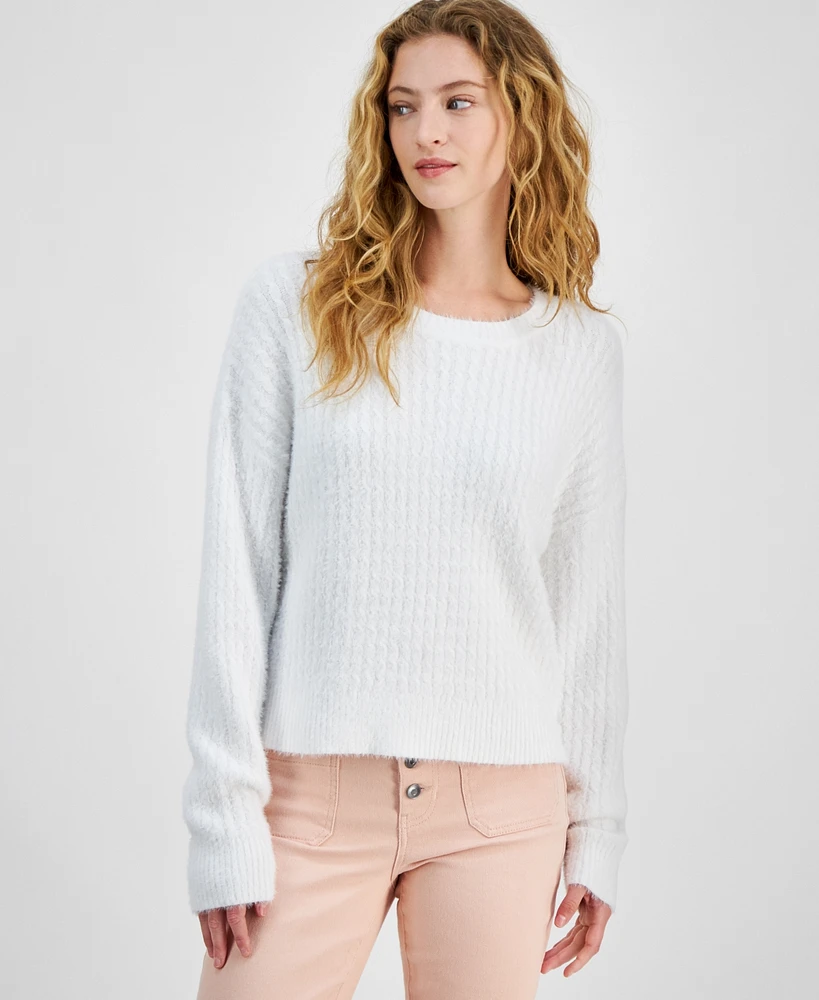 Hippie Rose Juniors' Ribbed Eyelash Drop-Shoulder Sweater