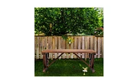 Slickblue 2-Person Rustic Garden Bench, Outdoor Wagon Wheel Porch Bench for Backyard Patio Garden, Brown