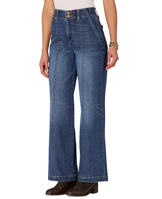 Democracy Petite Front-Seamed Wide-Leg Jeans