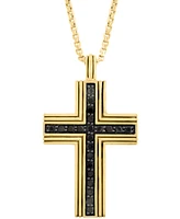 Effy Men's Black Spinel Square Cross 22" Pendant Necklace (3/4 ct. t.w.) in Gold-Plated Sterling Silver