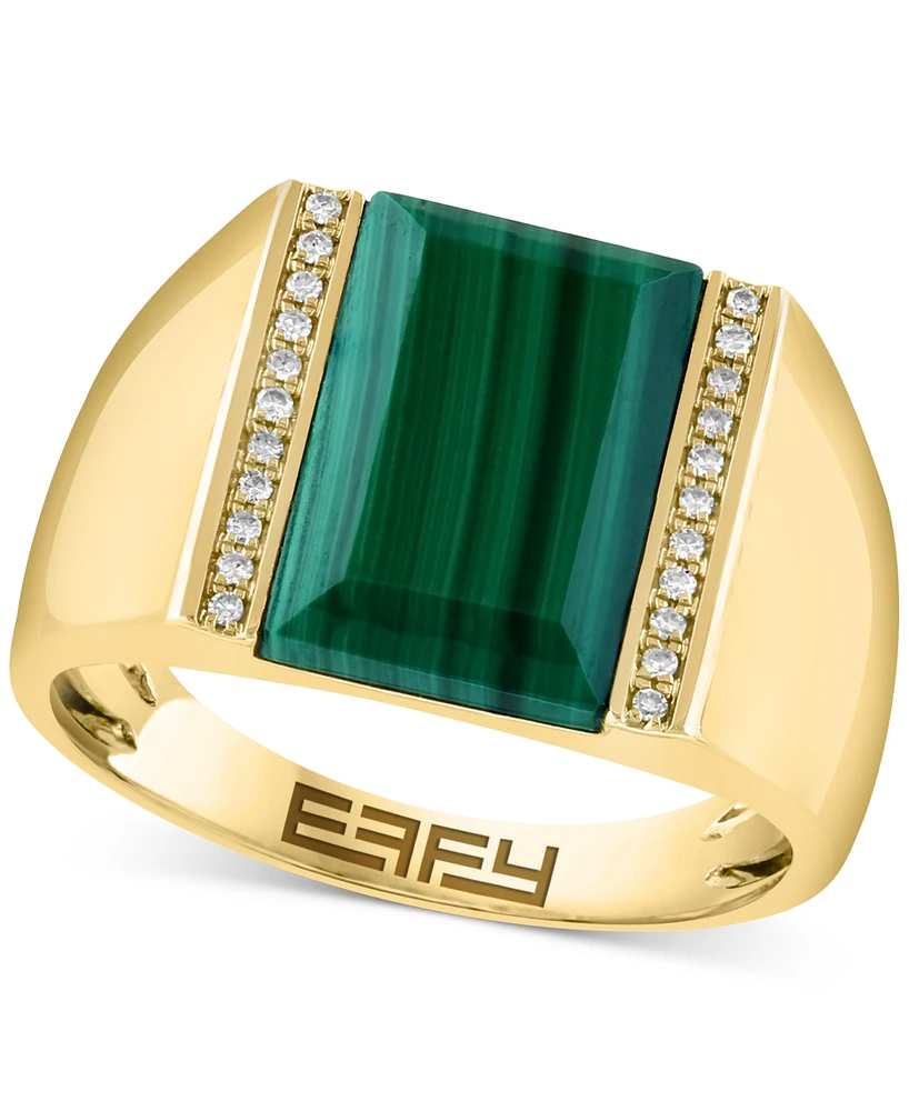 Effy Men's Malachite & Diamond (1/10 ct. t.w.) Ring in Gold-Plated Sterling Silver