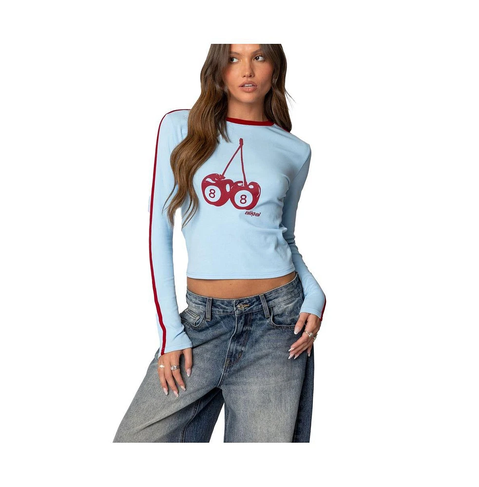 Edikted Women's Cherry 8 Long Sleeve T Shirt - Light