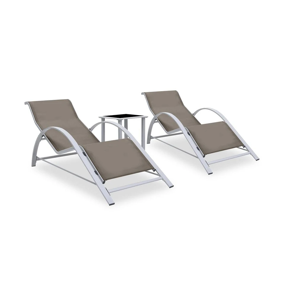 vidaXL Sun Loungers 2 pcs with Table Aluminum Taupe