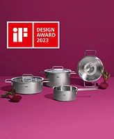 Fissler Pure Collection Stainless Steel 9 Piece Cookware Set with Metal Lids