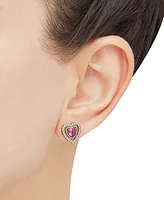 2-Pc. Set Lab Created Pink Sapphire (2 ct. t.w.) & Lab Created White Sapphire (1-1/5 ct. t.w.) Heart Pendant Necklace & Matching Stud Earrings in Ster