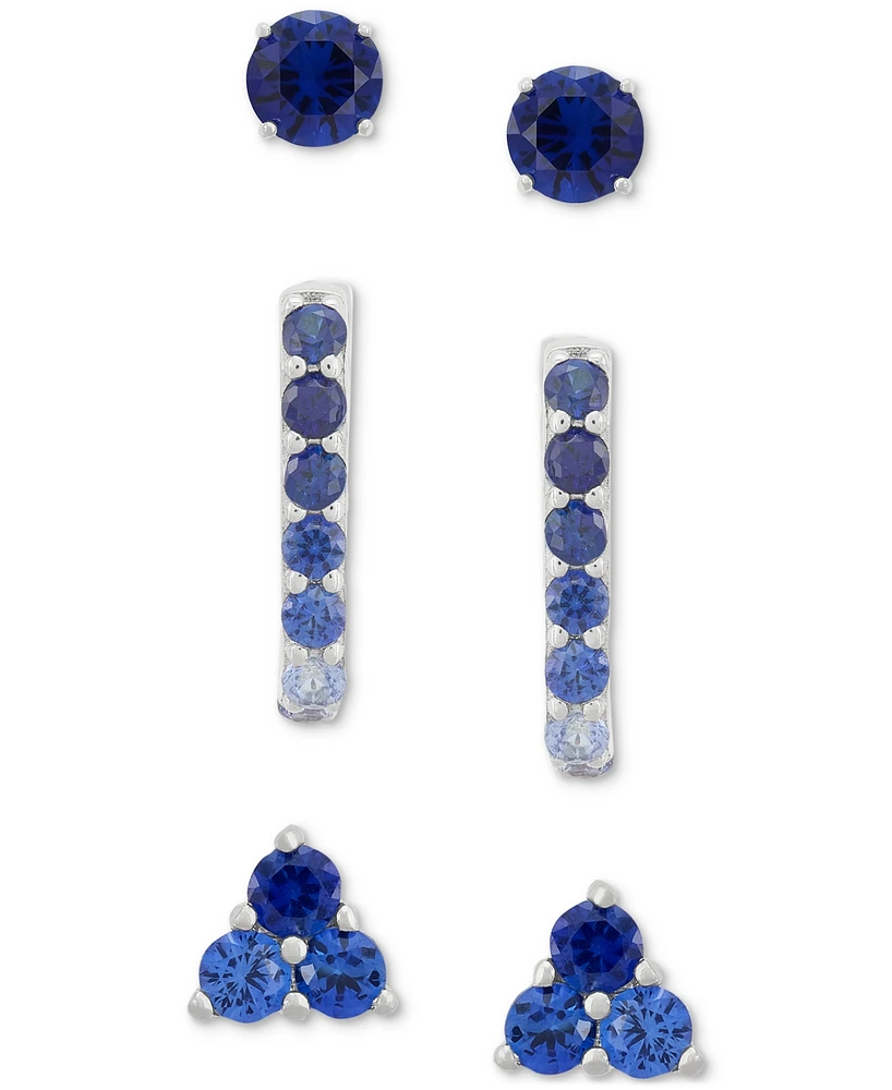 3-Pc. Set Lab-Created Sapphire Stud & Hoop Earrings (3-3/4 ct. t.w.) in Sterling Silver