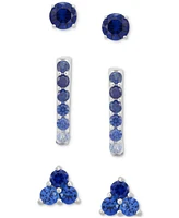 3-Pc. Set Lab-Created Sapphire Stud & Hoop Earrings (3-3/4 ct. t.w.) in Sterling Silver