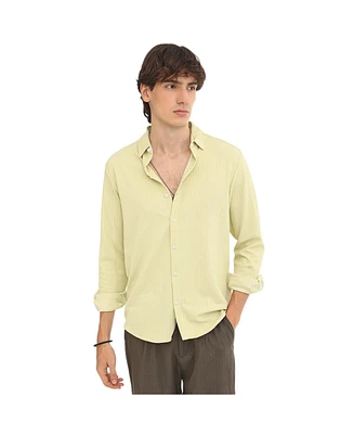 Men's Lime Green Stripe-Creased Shirt