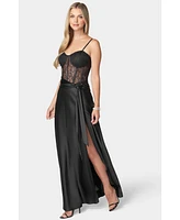 Bebe Women's Lace and Satin Bustier Gown