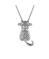 Bling Jewelry Bff Black Kitty Cat Pendant Necklace: Cubic Zirconia Cz Pet Animal Kitten Jewelry for Women in Silver Plated for Best Friends and Cat Lo