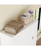 Famapy White Wooden 4-Door Super Large Bedroom Armoire Wardrobe with Hanging Bars
