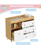 Homsee 4-Drawer Brown Kids Low Dresser Storage Organizer