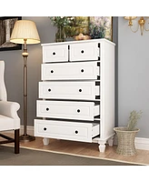 Homsee White 6-Drawers Wood Chest of Drawer Dresser