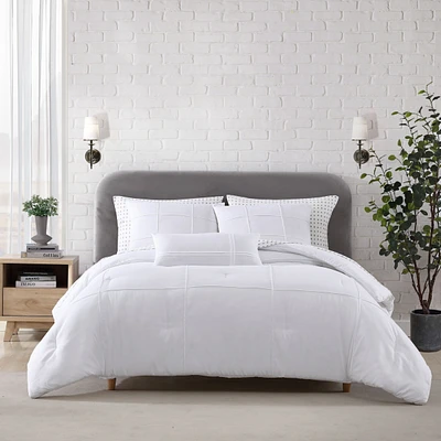 City Scene Solid Microfiber White 4 Piece Duvet Cover Set-King