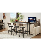 Slickblue Long Bar Table Set with 3 Pu Leather Upholstered Bar Stools for Modern Home or Kitchen