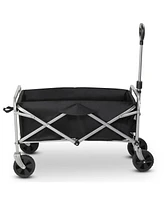 Slickblue Oxford Cloth Steel Frame Flat Folding Style Black Cloth Silver Frame Garden Folding Cart