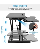 Slickblue Height Adjustable Standing Desk – 31.3'' Wide Sit-to-Stand Converter, Tabletop Workstation for Laptops & Dual Monitors, Black