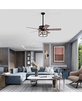 Slickblue 52'' Low Profile Ceiling Fan with Lights (Bulb Not Included) – Dark Wood Blades